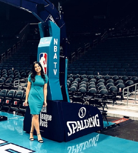 Ashley Shahahmadi as sideline reporter for Charlotte Hornets